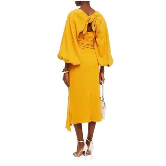 JOHANNA ORTIZ LUNA MIEL CRÊPE MIDI DRESS IN YELLOW size 8 - Picture 2 of 13